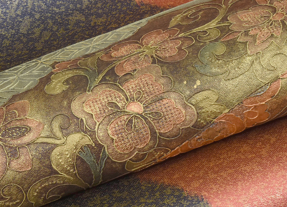 SO-420 袋帯 太鼓柄 正絹 植物文様 オリエンタル 金粉 箔 逸品 着物・浴衣 