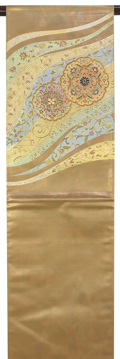 SO-420 袋帯 太鼓柄 正絹 植物文様 オリエンタル 金粉 箔 逸品 着物・浴衣 