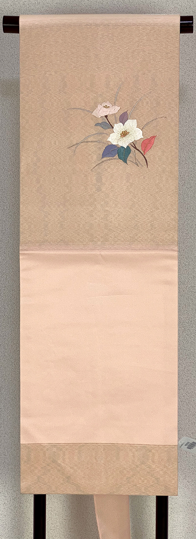 名古屋帯　生つむぎ　ちぎり絵 名古屋帯 生つむぎ ちぎり絵 （本間千香子】【型絵染】【紬九寸