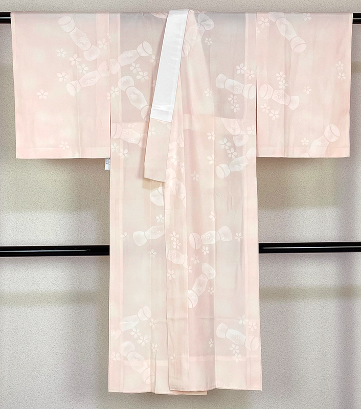 振袖用 長襦袢 袷 無双袖 正絹 ピンク刺繍衿付き 勇ましく