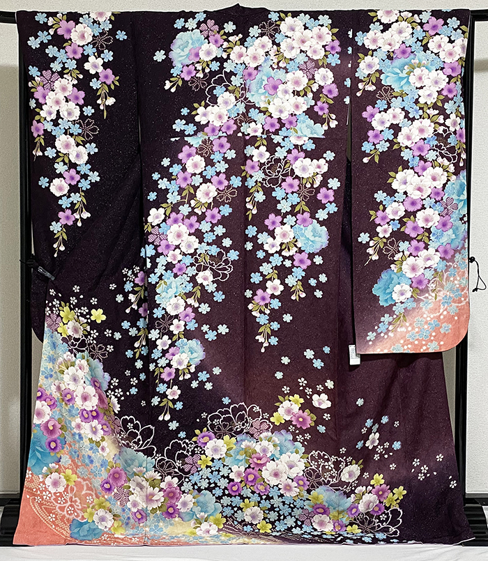 絞り 付下げ 訪問着 裄65 赤紫