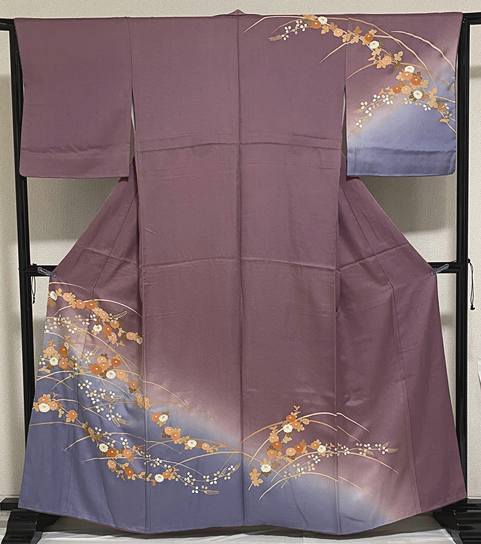 未着用　訪問着　金彩　枝垂れ　菊　梅　青海波　霞　紋無し　着物　093a d 訪問着 枝垂桜に霞花丸紋 S / mtu_210